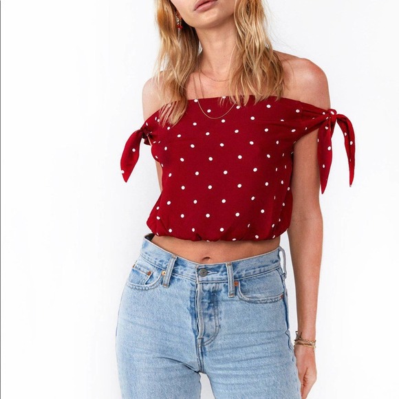 Flynn Skye Tops - Flynn Skye Red Polka Dot Tie Off Shoulder Crop top